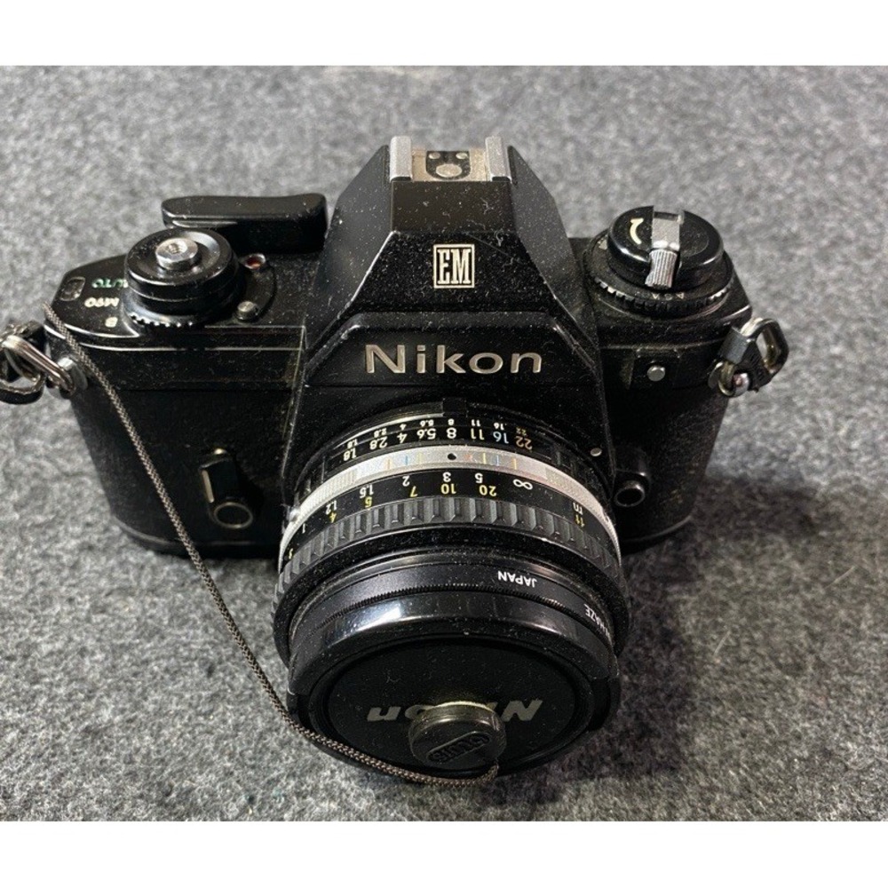 Nikon EM SLR Film Camera 35mm Black Series E 50mm f/1.8 Lens Vintage NOT TESTED